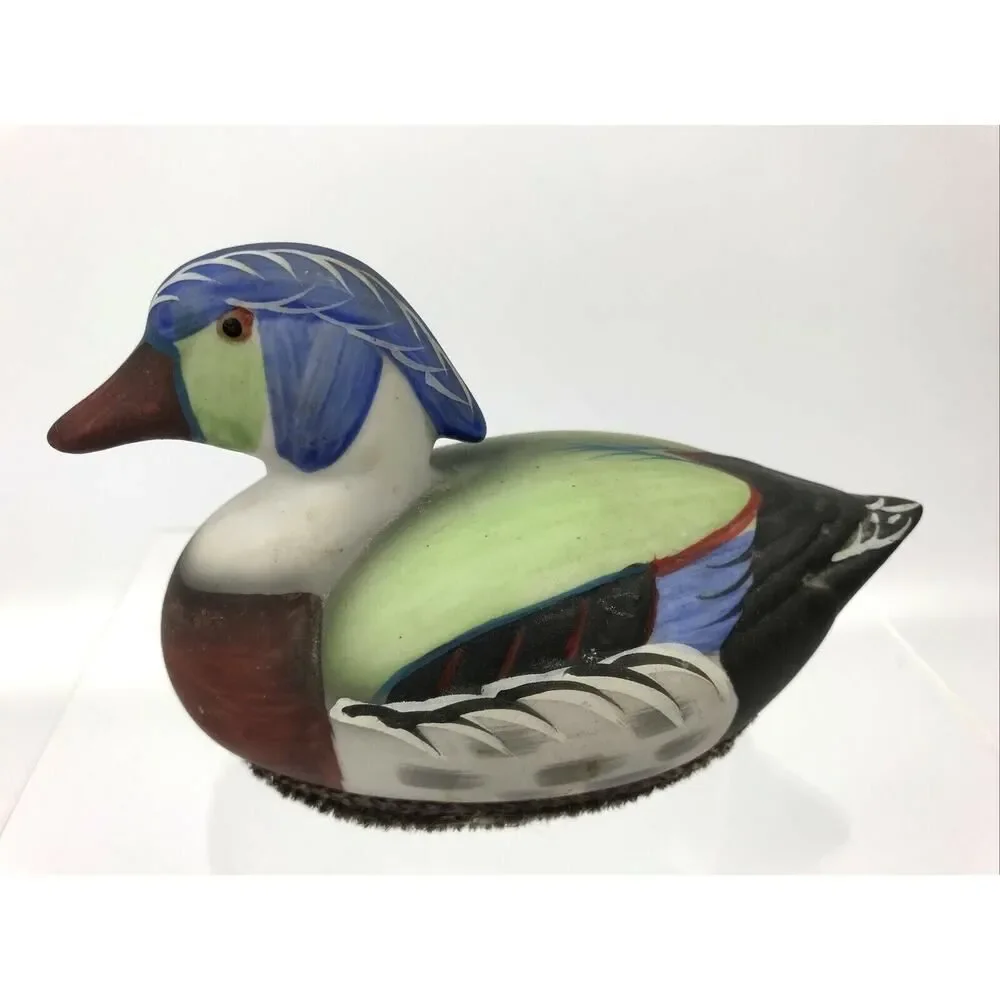 Jasco Mallard Duck Porcelain Lint Remover Brush 1980's Collectible Hand Panted
